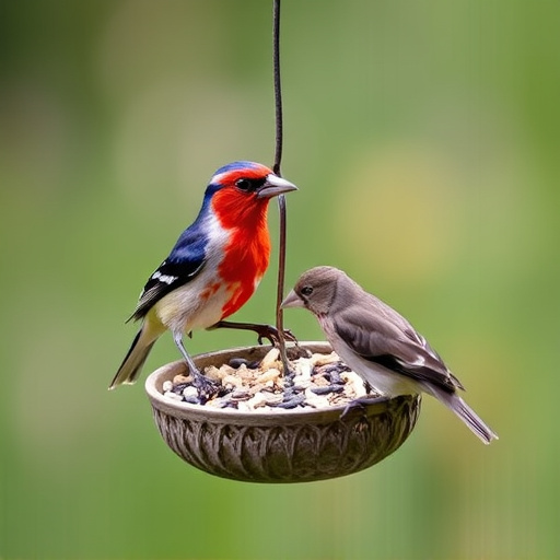Garden birds feeding on seed mix