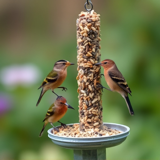 Garden birds feeding on seed mix