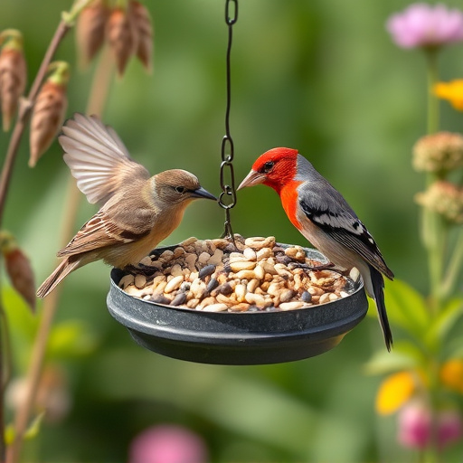Garden birds feeding on seed mix