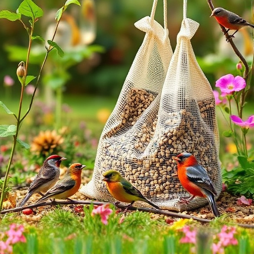 Garden birds near bulk seed bag