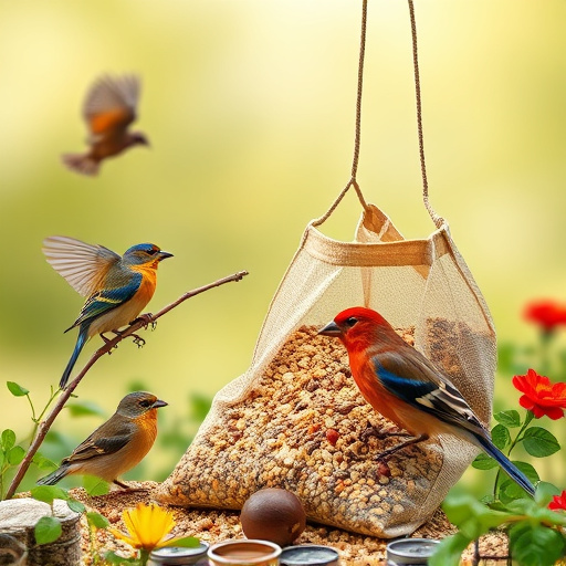 Garden birds near bulk seed bag