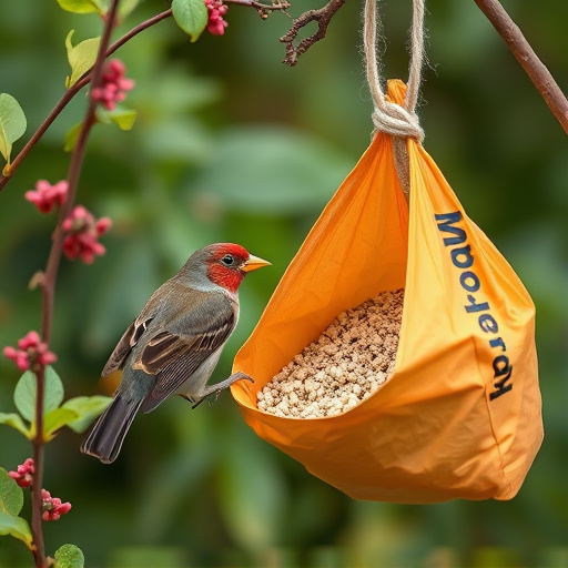 Garden birds near bulk seed bag