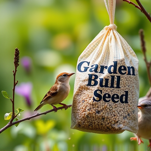 Garden birds near bulk seed bag