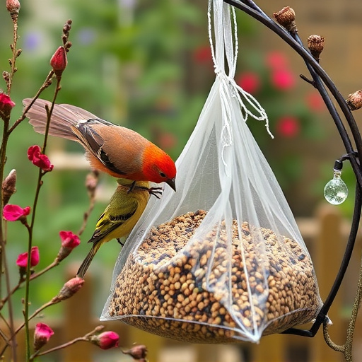 Garden birds near bulk seed bag