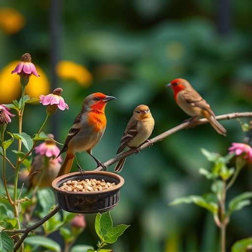 Garden birds near freshly delivered food