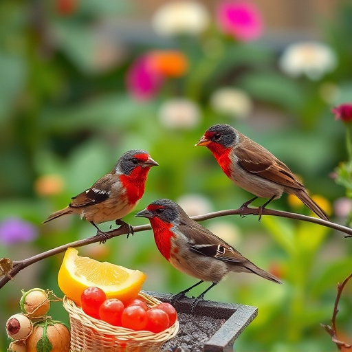 Garden birds near freshly delivered food