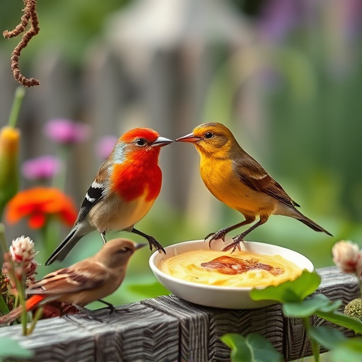 Garden birds near freshly delivered food