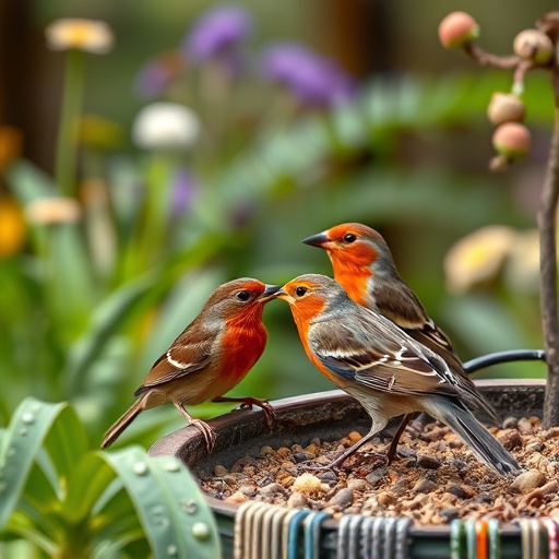 Garden birds near freshly delivered food
