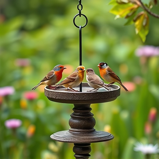 Garden birds on spacious bird table