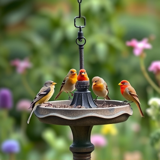 Garden birds on spacious bird table