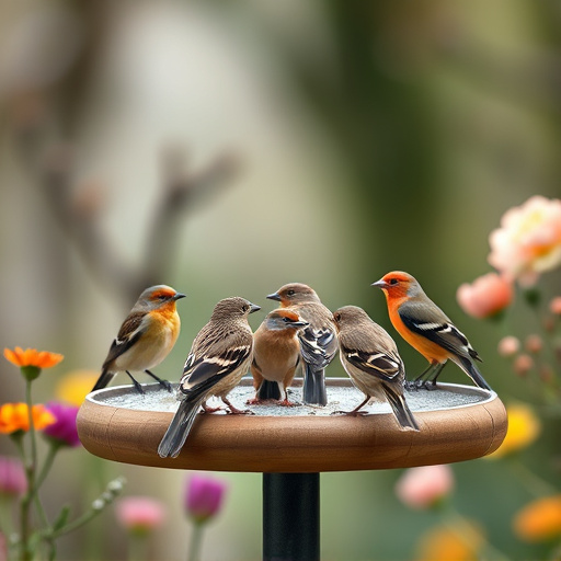 Garden birds on spacious bird table