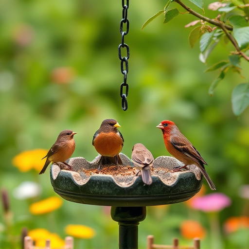 Garden birds on spacious bird table