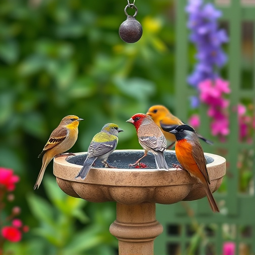 Garden birds on spacious bird table