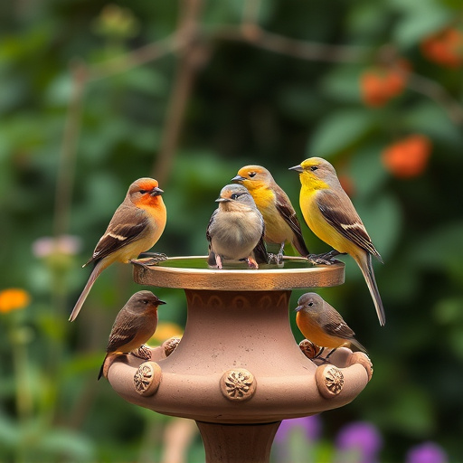 Garden birds on spacious bird table