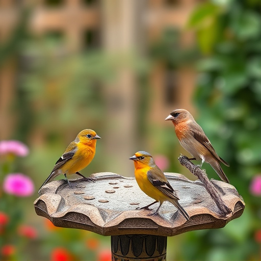 Garden birds on spacious bird table