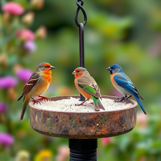 Garden birds on spacious bird table