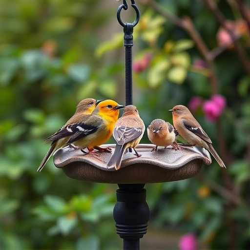 Garden birds on spacious bird table