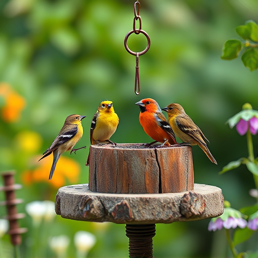Garden birds on spacious bird table