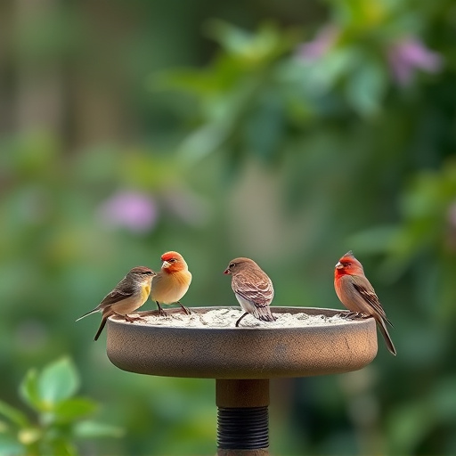 Garden birds on spacious bird table