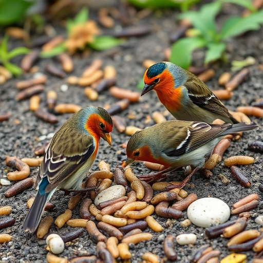 Garden birds pecking at mealworm mix