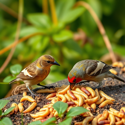 Garden birds pecking at mealworm mix