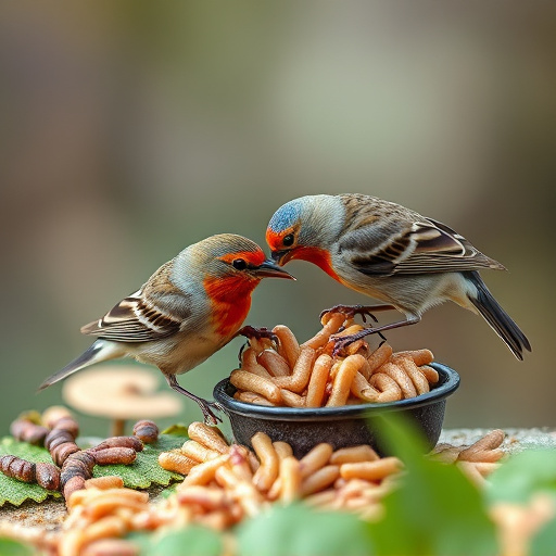 Garden birds pecking at mealworm mix