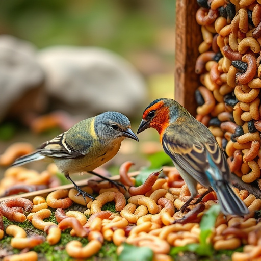 Garden birds pecking at mealworm mix