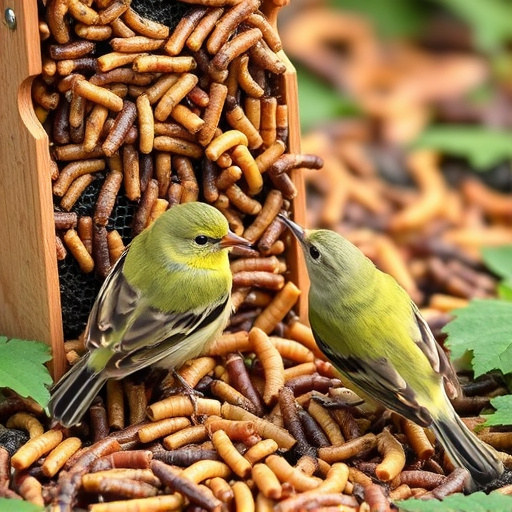 Garden birds pecking at mealworm mix