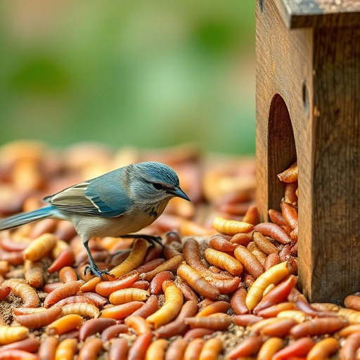 Garden birds pecking at mealworm mix