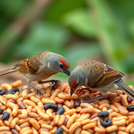 Garden birds pecking at mealworm mix
