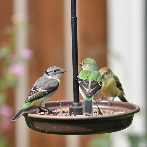 Garden birds perching on feeder tray