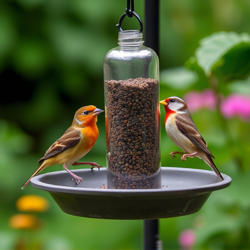 Garden birds perching on feeder tray