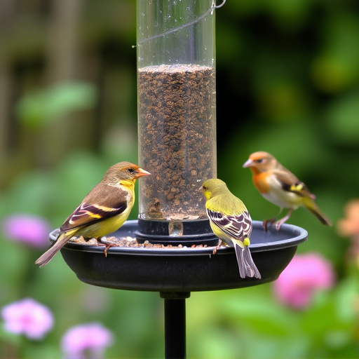 Garden birds perching on feeder tray