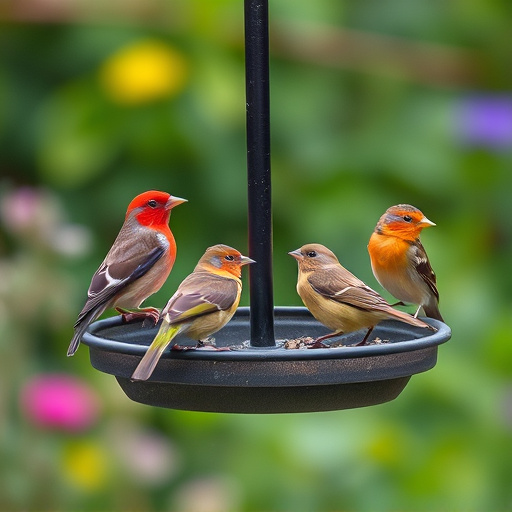 Garden birds perching on feeder tray