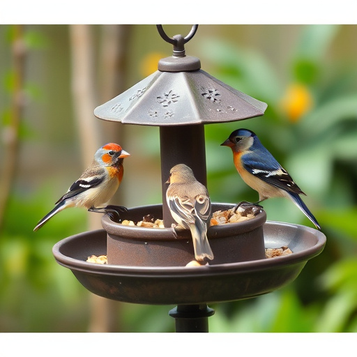 Garden birds perching on feeder tray
