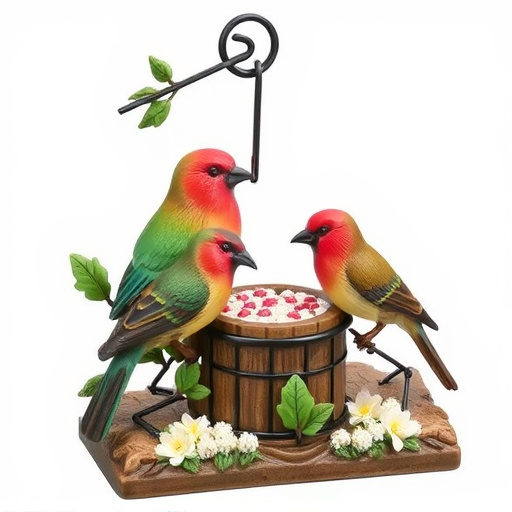 Garden birds sharing suet block holder