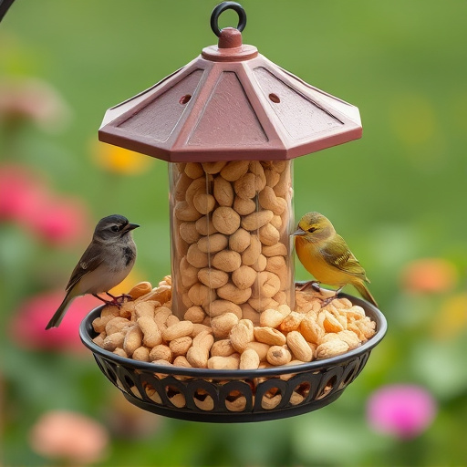 Garden feeder filled with bird peanuts