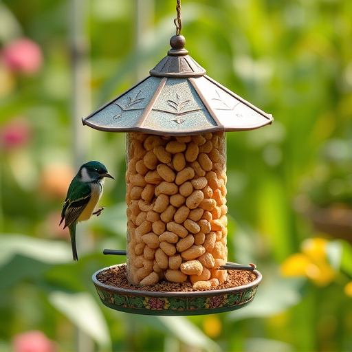 Garden feeder filled with bird peanuts