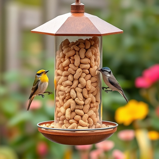 Garden feeder filled with bird peanuts