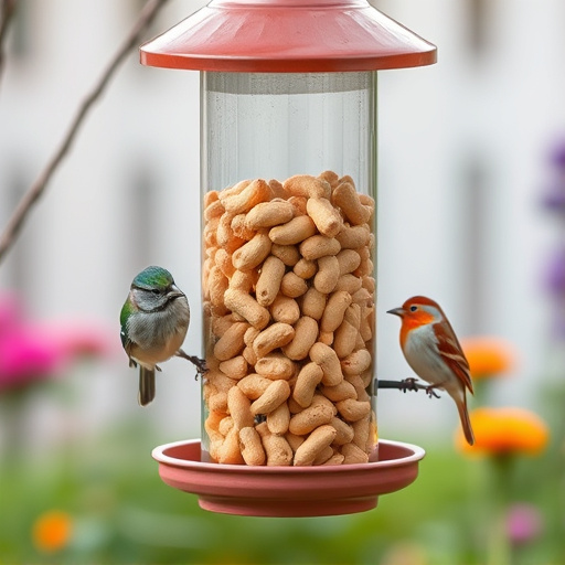 Garden feeder filled with bird peanuts