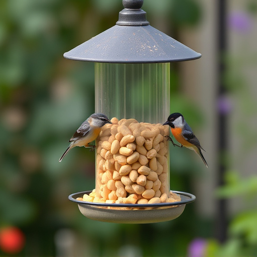 Garden feeder filled with bird peanuts