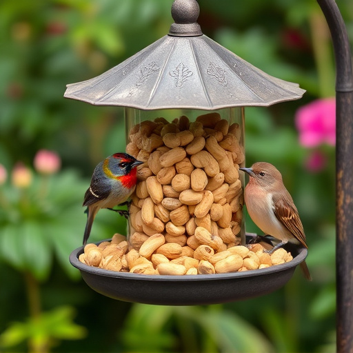 Garden feeder filled with bird peanuts