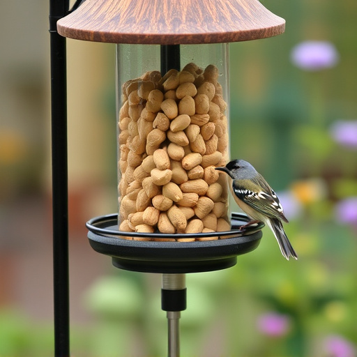 Garden feeder filled with bird peanuts