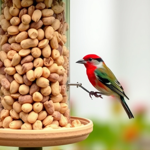 Garden feeder filled with bird peanuts