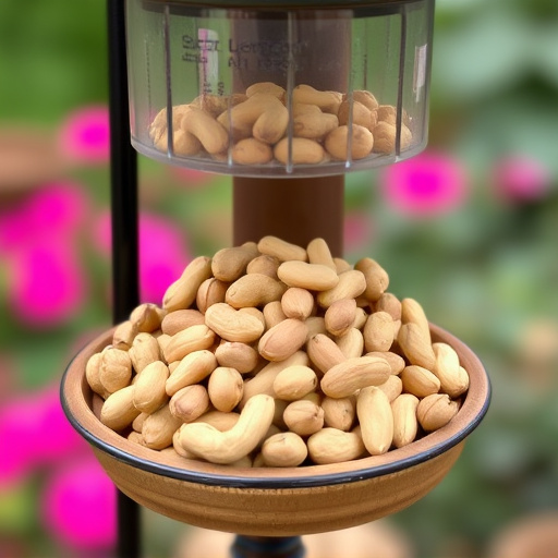 Garden feeder filled with peanuts