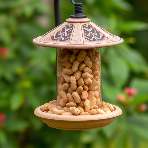 Garden feeder filled with peanuts