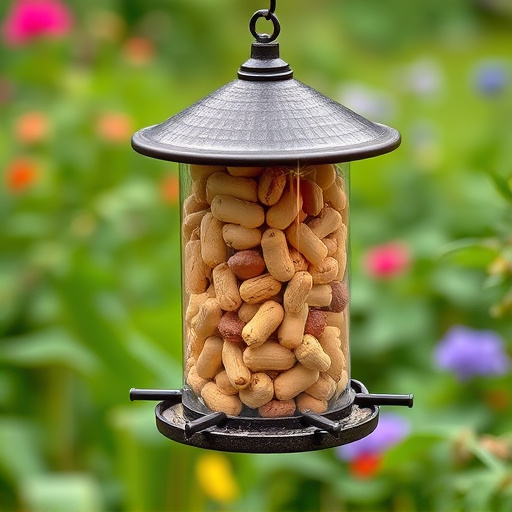 Garden feeder filled with peanuts