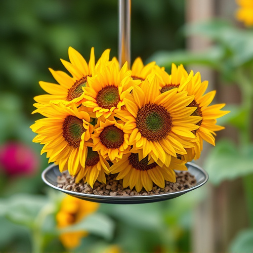 Garden feeder filled with sunflower hearts