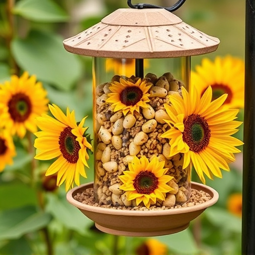 Garden feeder filled with sunflower hearts