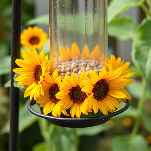 Garden feeder filled with sunflower hearts